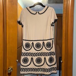 Boden dress size 8.  Fully lined beige with black embroidery